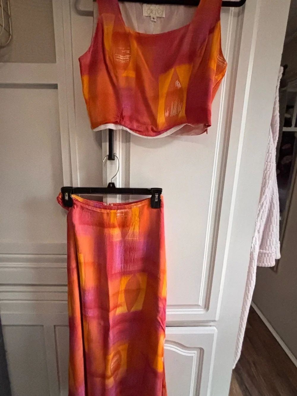 Cache Pink & Orange Abstract Maxi Dress Set Skirt size 6 top size 8